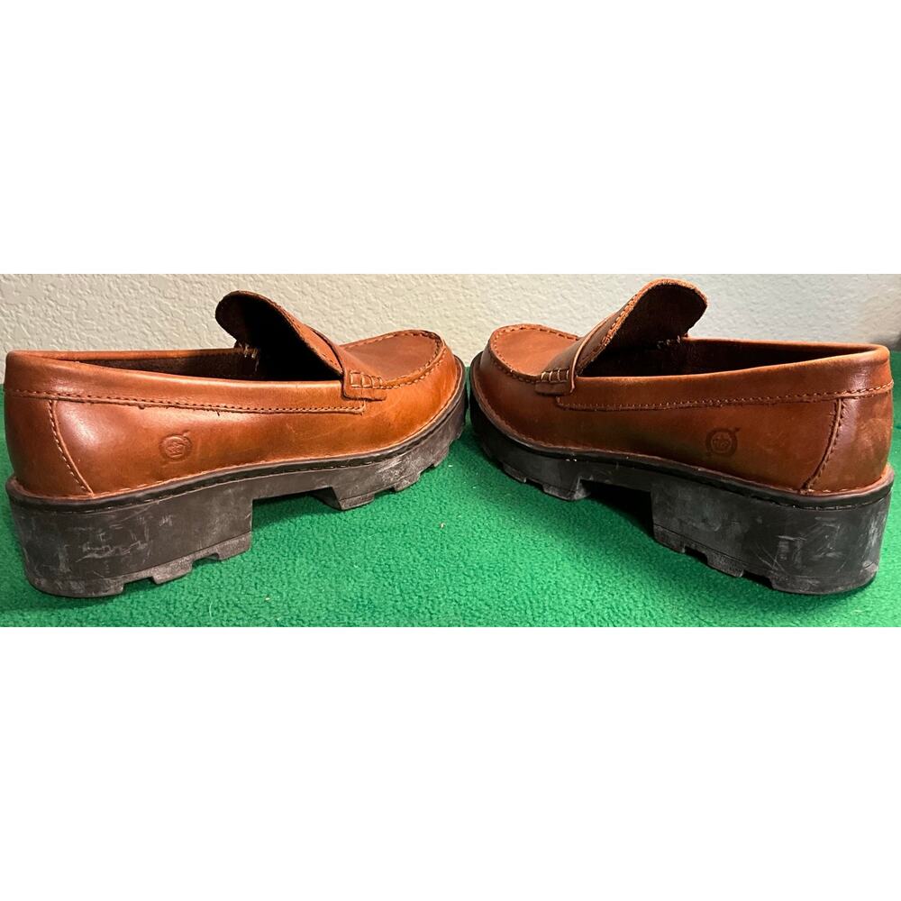 BORN Women's Sz 6M Carrera Plateform Shoes Penny Loafers Brown Leather Slip On - Picture 10 of 11